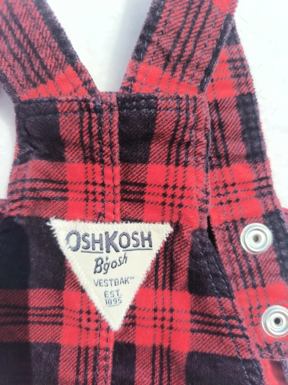 OshKosh B'gosh Red and Black Plaid Pinafore Overalls